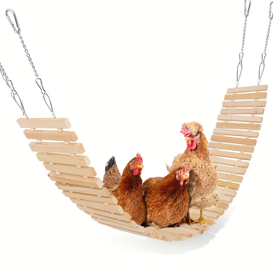 Chicken Perch Ladder Swing Toy Natural Wood Multi-Level Roosting Bar with Metal Chain for Hens Roosters Chicks Indoor Outdoor Coop Bird