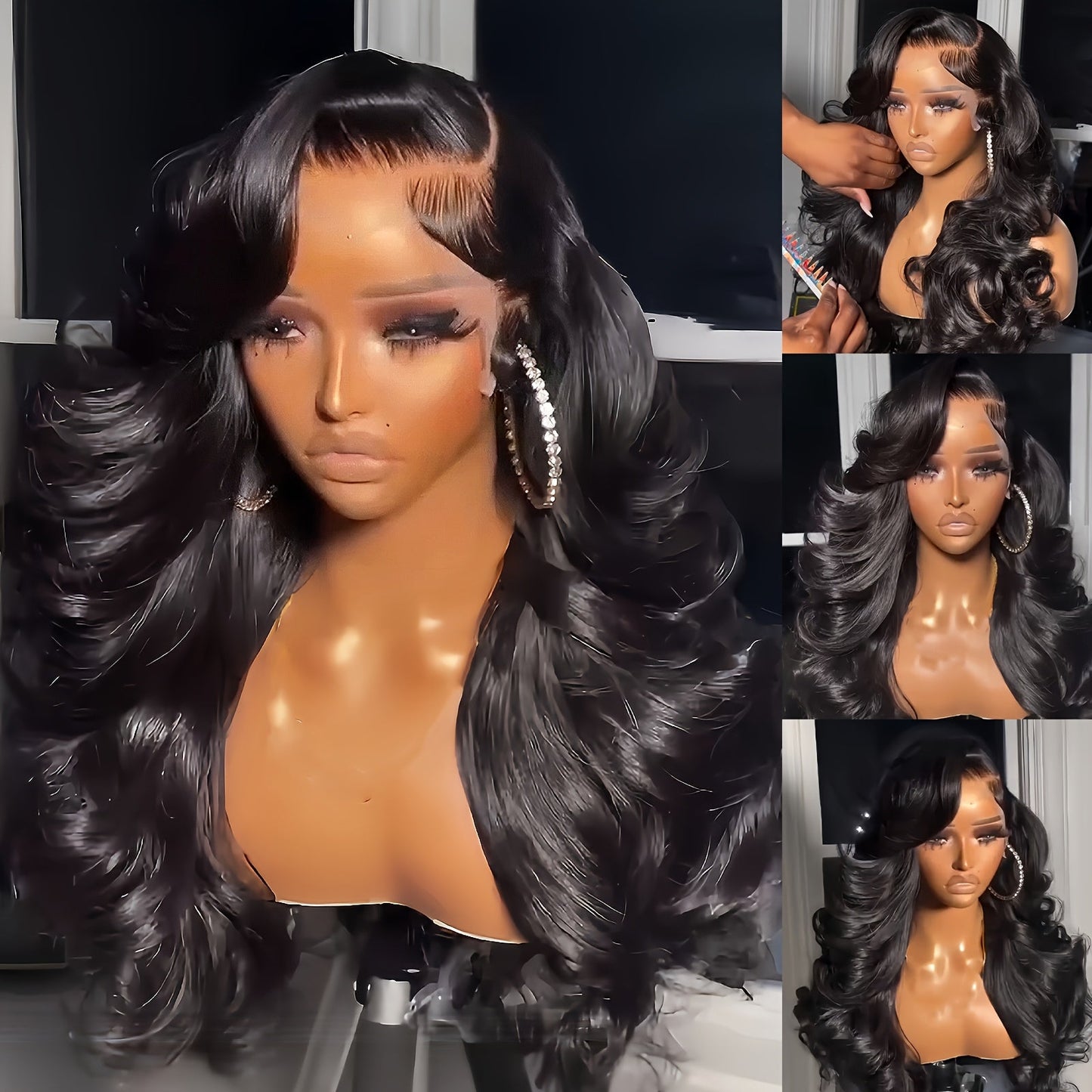 13x4 HD Lace Front Body Wave Synthetic Wig 250% Density Glueless Natural Black Crimson, for Home, Travel and Salon Hair Styling