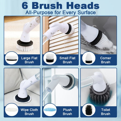 Electric Spin Scrubber Cordless Rechargeable - Adjustable Handle with 6 Brush Heads, All-Purpose Power Scrubber for Bathroom