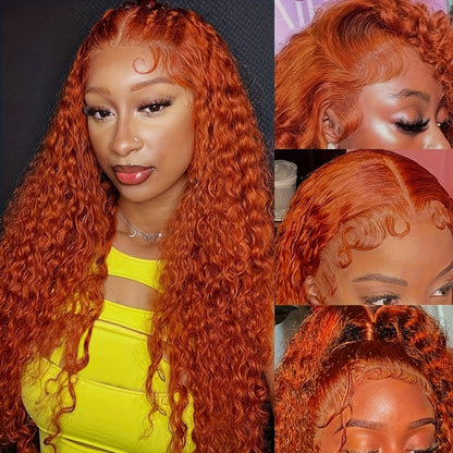 Ginger Orange 13x4 HD Lace Front Wig Human Hair 32 Inch Straight 180% Density Pre Plucked, for Home, Travel and Salon Hair Styling
