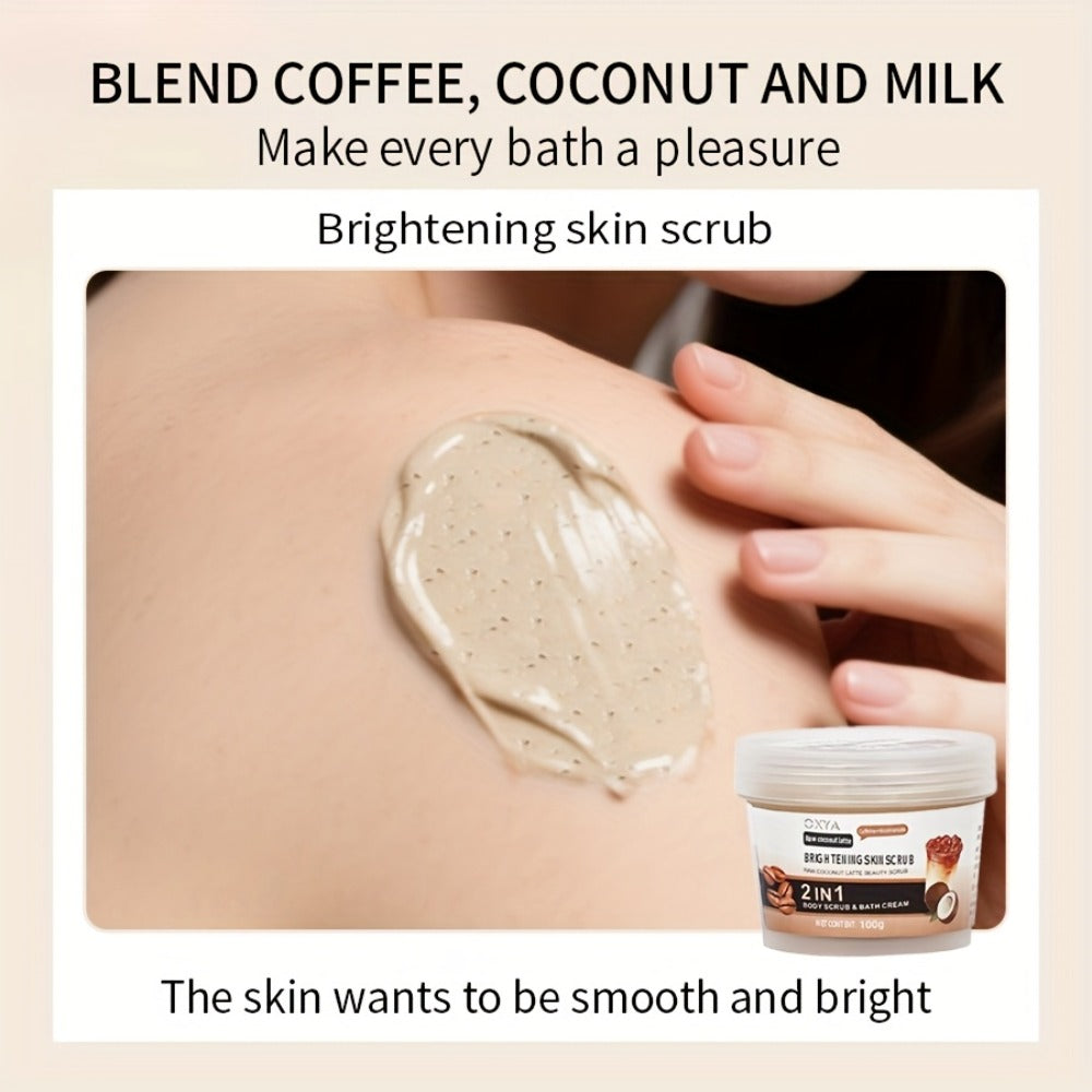 Exfoliating Body Scrub with Coconut Oil & Shea Butter – Raw Coconut Latte Sugar Scrub for Women, Deep Moisturizing Face & Body Exfoliator