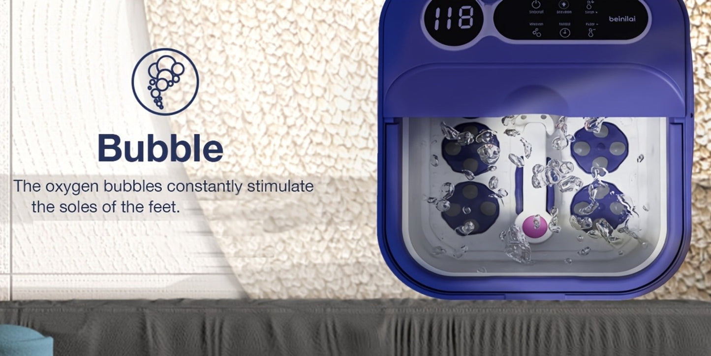 Foot Spa Massager Collapsible with Heater & Temperature Control – Foot Bath with Bubbles, 6 Massage Rollers, Vibration
