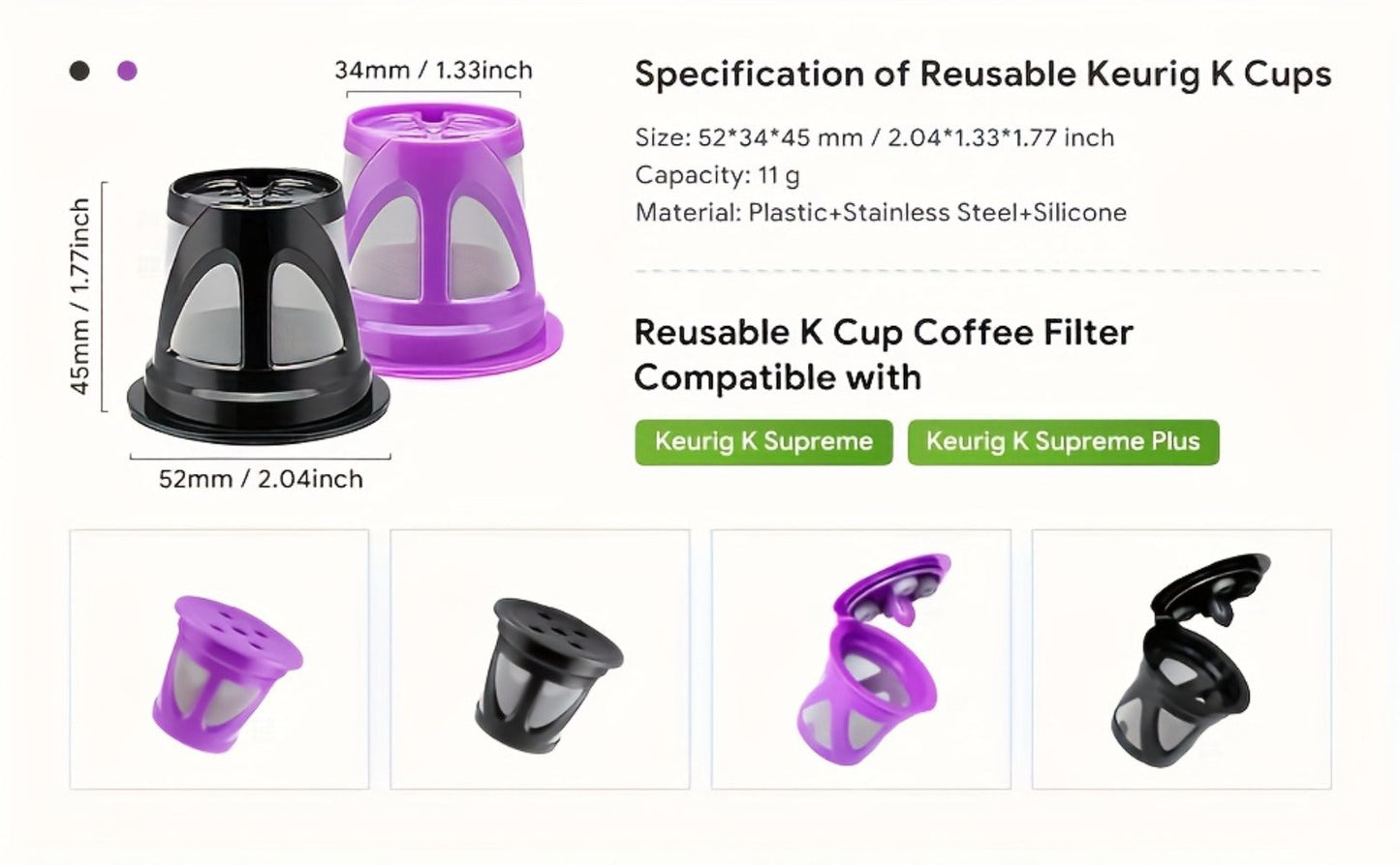 Reusable K-Cup Coffee Pods Set of 6, Refillable Coffee Filters Compatible with Keurig K-Supreme & K-Supreme Plus
