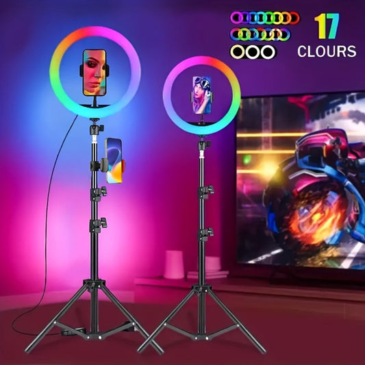 Selfie Ring Light Desk 12 Inch with Phone Holder 360 Rotating Pan Head Desk Tripod 17 RGB for an Everyday Personal Care Routine