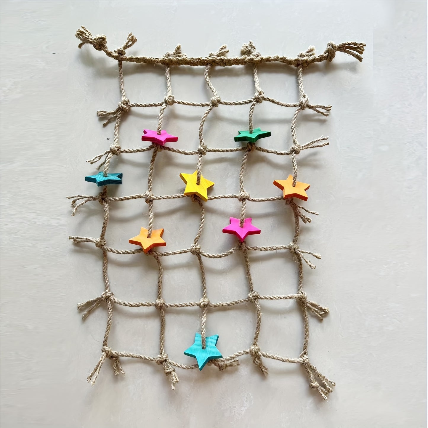 Bird Climbing Net for Parrots Hemp Rope Play Gym with Star Shape Chewable Toys Foraging Ladder Perch for Parakeets Cockatiels Conures