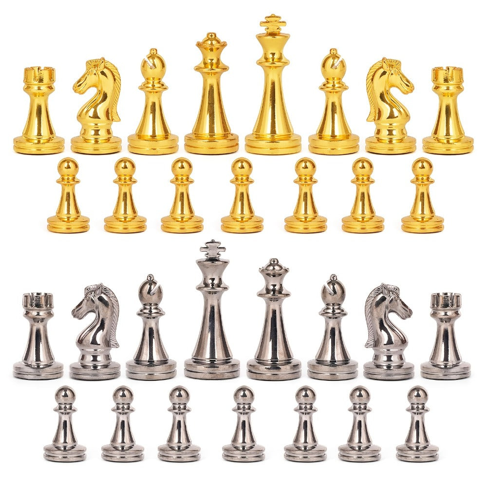 Luxury Metal Chess Set with Marble Board – Zinc Alloy Gunmetal & Gold Pieces Extra Queens 11.5" Elegant Chessboard Gift for Adults Beginners