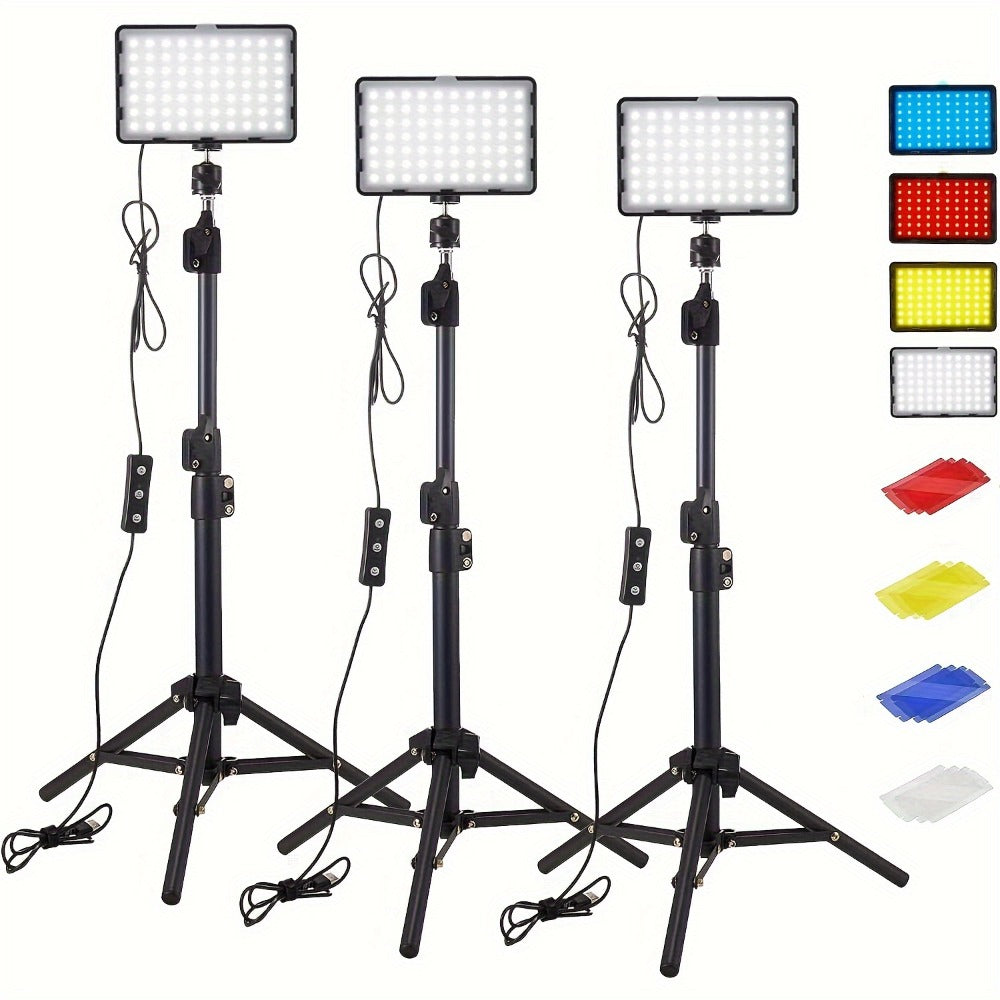 LED Video Fill Light Panel Kit with Tripod Stand & RGB Filters, Dimmable 5600K Studio Light for Vlogging