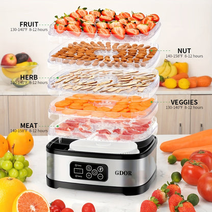 Food Dehydrator Machine 5-Tray with 72H Timer & LED Display, Adjustable Temperature Control, Includes Mesh Screen