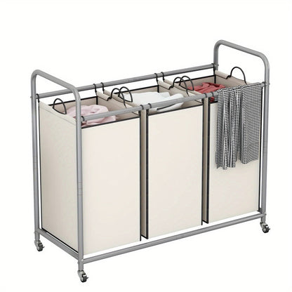 3-Bag Laundry Sorter Cart 63.4 Gallon, Rolling Hamper with Lockable Wheels & Removable Bags