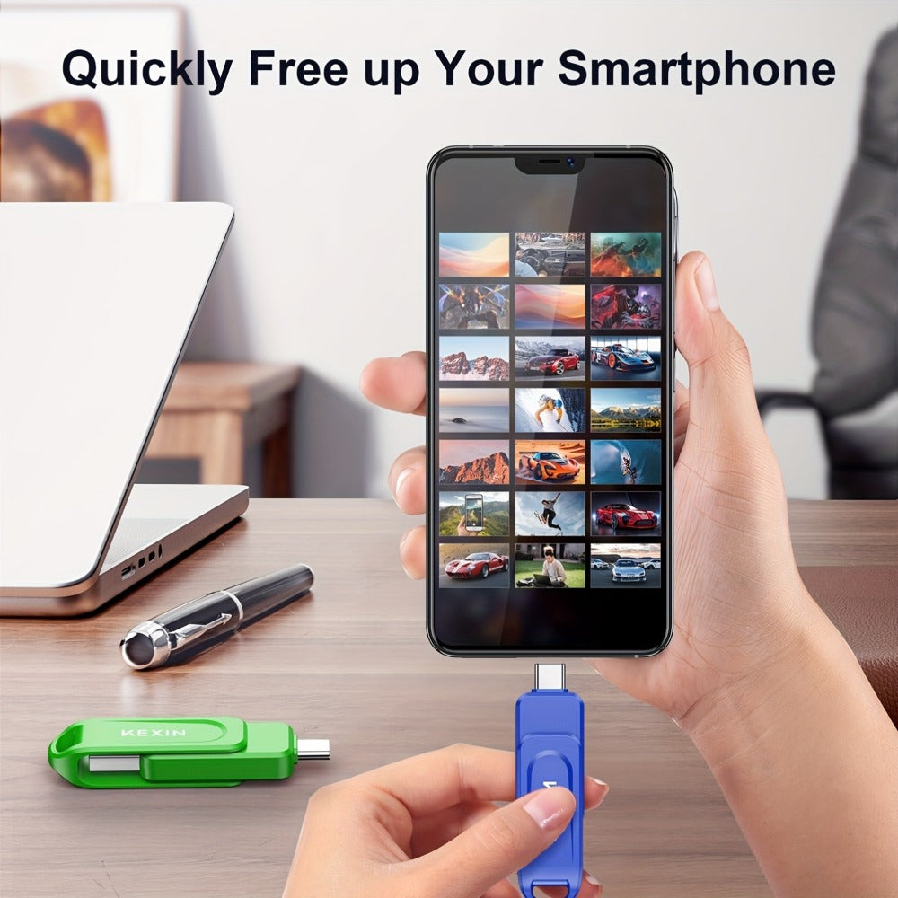 USB Flash Drive KEXIN 2-in-1 Rotating USB-C and USB-A Memory Stick in Five Colors, 32GB to 128GB
