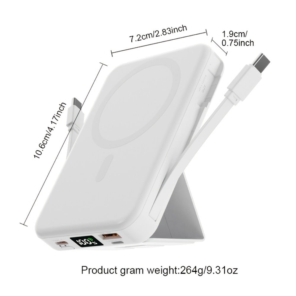 Magnetic Power Bank 10000mAh USB-C Fast Charging, Built-in Cable, Charges 5 Devices & Laptops Simultaneously