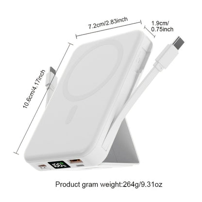 Magnetic Power Bank 10000mAh USB-C Fast Charging, Built-in Cable, Charges 5 Devices & Laptops Simultaneously