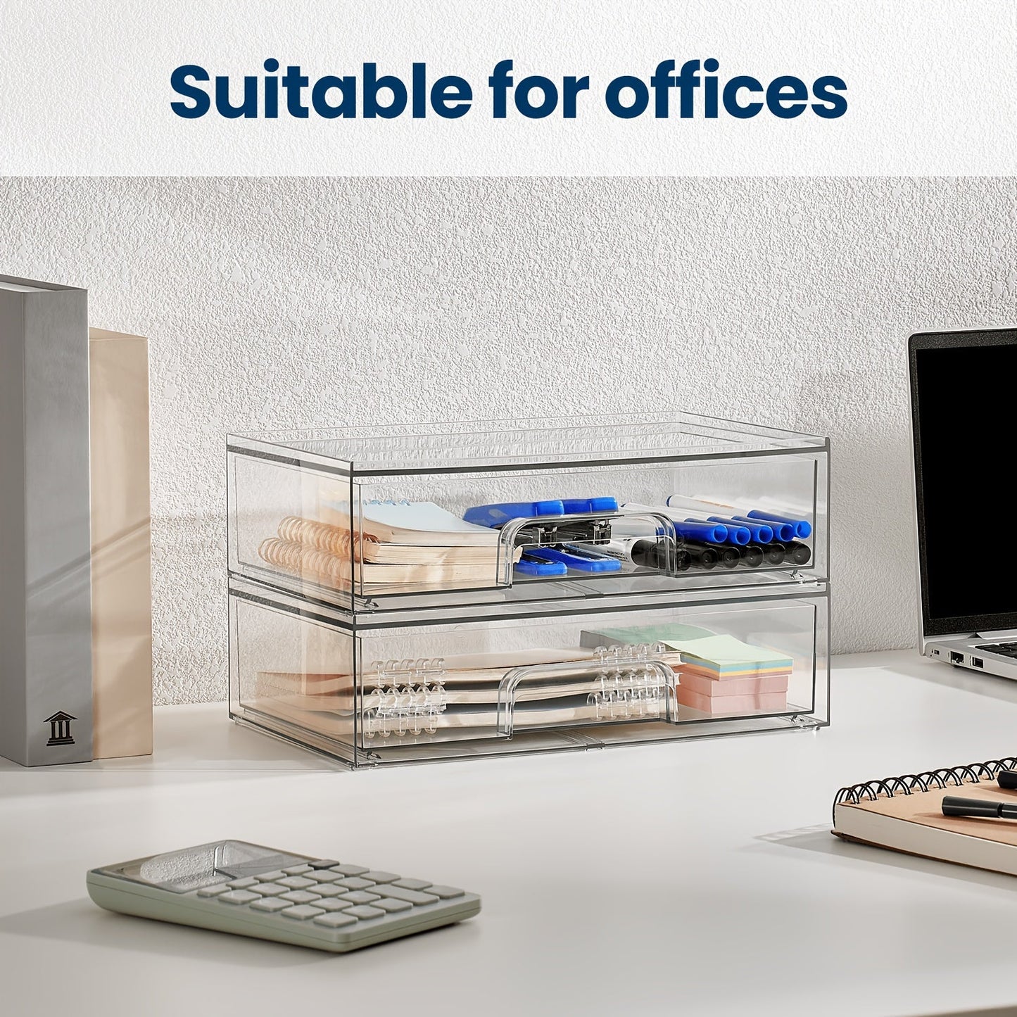 Clear Stackable Desk Drawer Organizer Trays in 2- or 4-Pack Wide Configurations, Approx. 30.7 x 19 x 8.8 cm