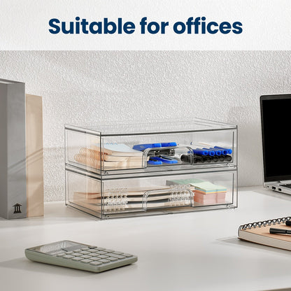 Clear Stackable Desk Drawer Organizer Trays in 2- or 4-Pack Wide Configurations, Approx. 30.7 x 19 x 8.8 cm