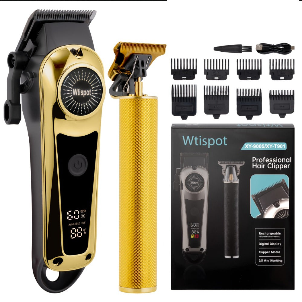 Hair Clipper Whistpot Two- or Four-Piece Cordless Grooming Set with USB Charging and Battery Displays