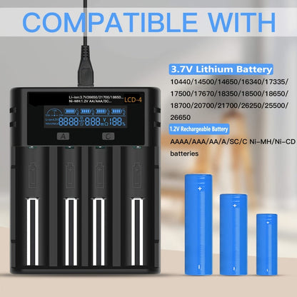 18650 Battery Charger with LCD Display, Universal Smart Charger for 3.7V & 1.2V Rechargeable Batteries