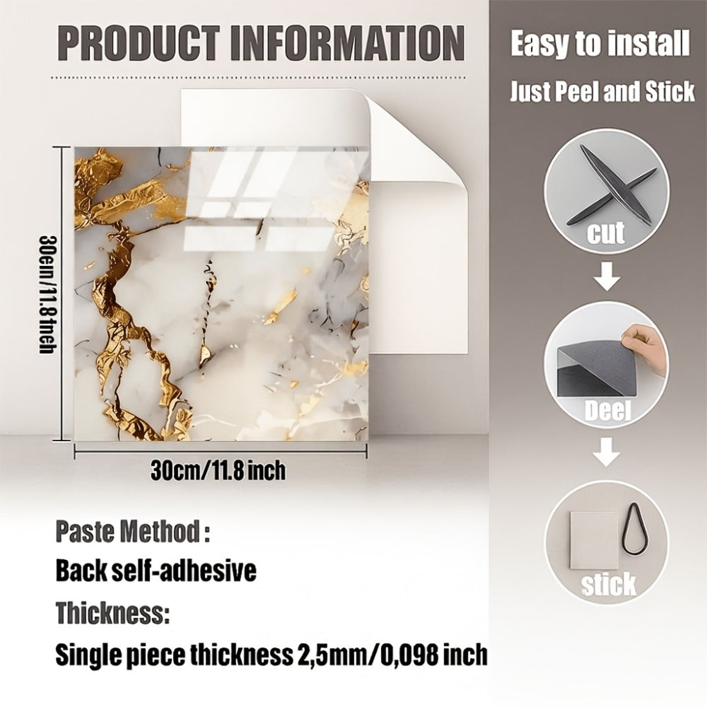Peel and Stick Wall Tiles 50/100pcs PVC Marble Self Adhesive Vinyl Tile Stickers for Bathroom Kitchen Living Room