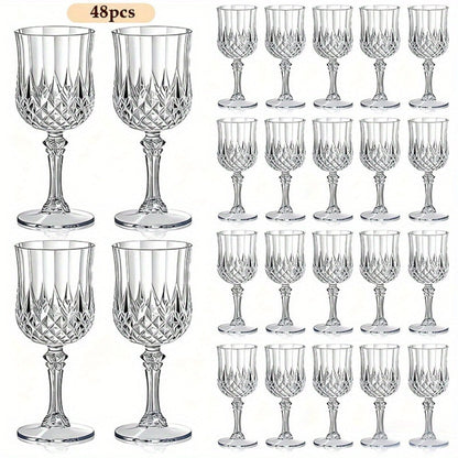 Plastic Crystal Champagne Goblets 48pcs Shatterproof Stackable 7oz Reusable Wine Glasses for Wedding Party Christmas Halloween Elegant
