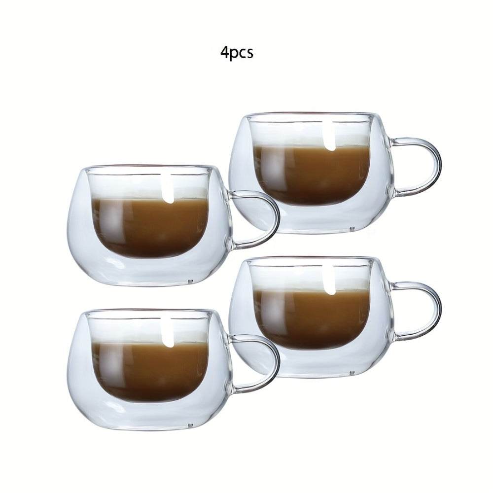 Double Wall Glass Coffee Cups with Handle Insulated Transparent Borosilicate Espresso for Entryways, Bedrooms and Living Spaces