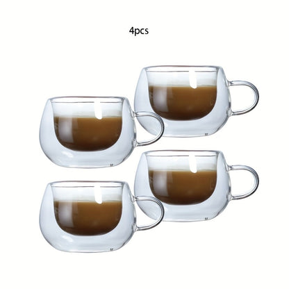 Double Wall Glass Coffee Cups with Handle Insulated Transparent Borosilicate Espresso for Entryways, Bedrooms and Living Spaces