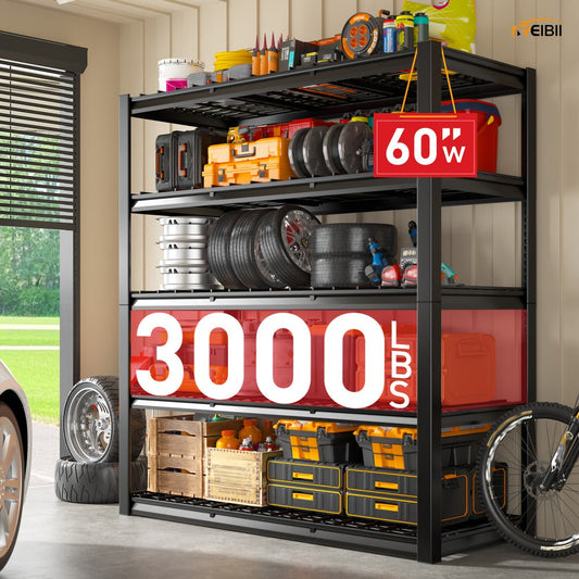 5 Tier Metal Shelving Unit Adjustable Up to for Garage Workshop Commercial Storage Rack No Bolt Easy Assembly Black