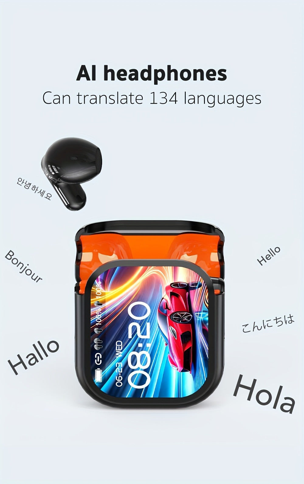 131 Language AI Translator Headset HTC NE20 Wireless 6.0 Smart LCD Touch Screen Gaming for Bedside Audio, Alarms and Room Entertainment