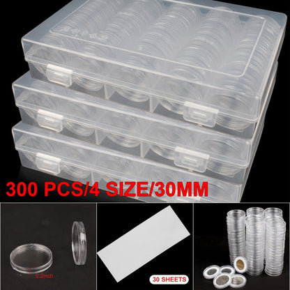 Clear Coin Capsules 300PCS with Adjustable EVA Foam Gaskets, Plastic Round Coin Holders for Collectors