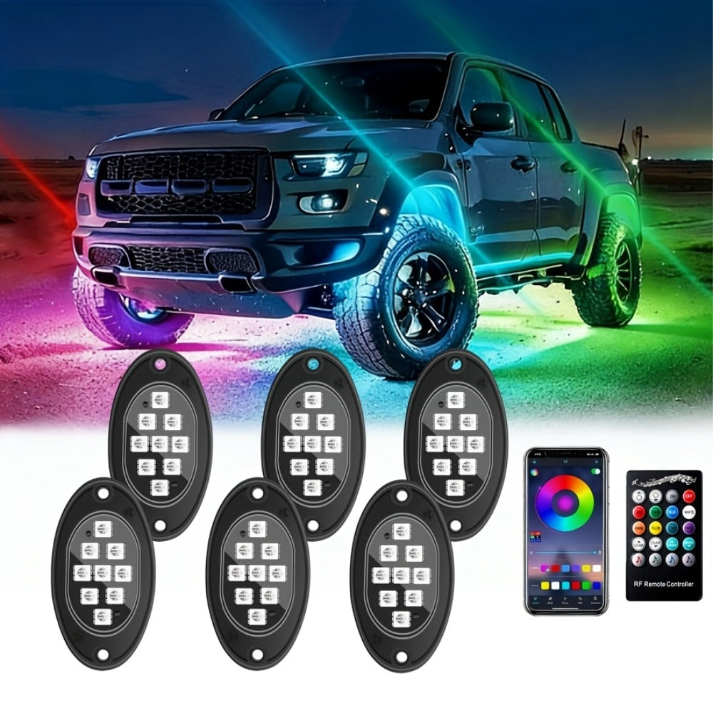 RGB LED Rock Lights Kit for Trucks & Off-Road – App & Remote Control, Music Mode, Underglow Neon Lights for SUV, ATV, UTV