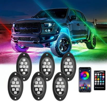 RGB LED Rock Lights Kit for Trucks & Off-Road – App & Remote Control, Music Mode, Underglow Neon Lights for SUV, ATV, UTV