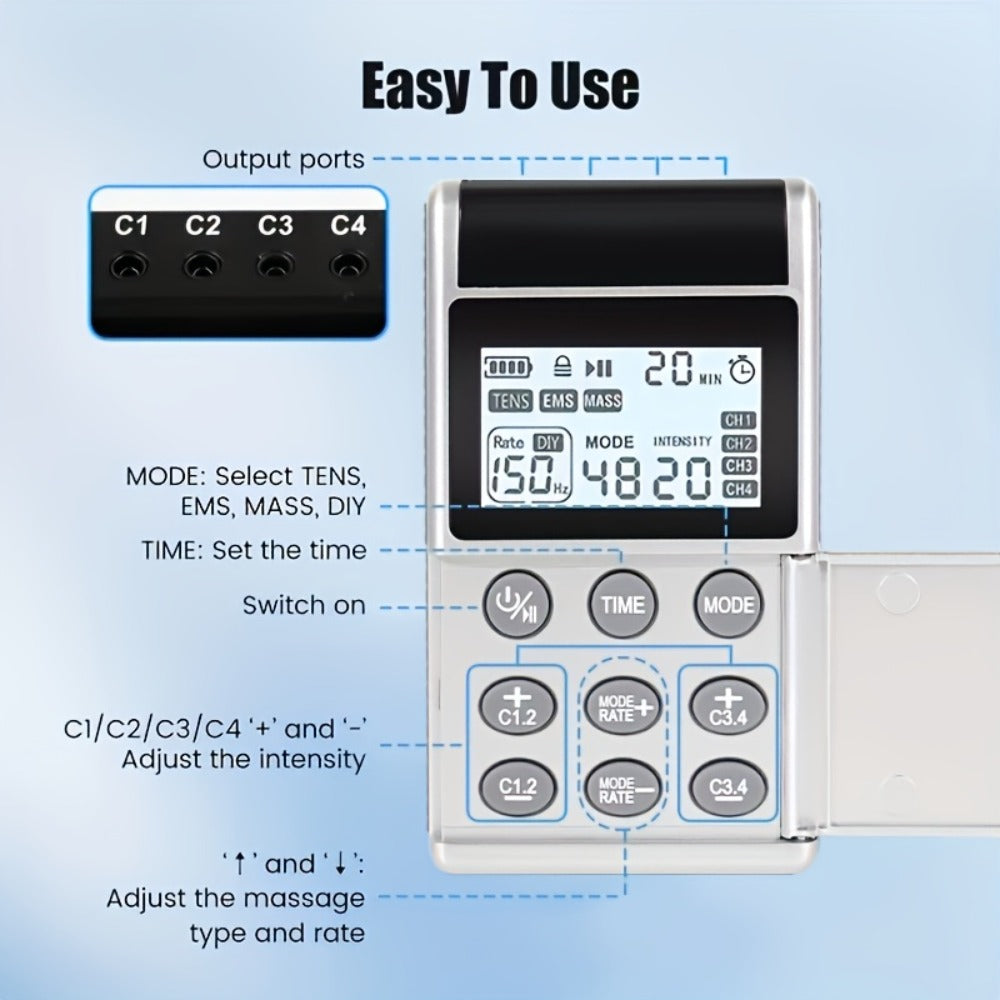TENS EMS Unit Rechargeable Pain Device, 20 Intensity Levels 48 Modes Electric Stimulator for Back Neck Shoulder Knee Wrist Pain