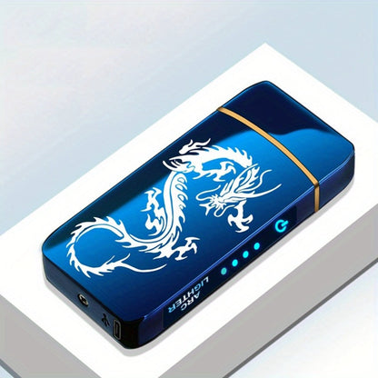 Flip-Top Dual-Arc Electric Lighter with Power Display in 12 Black or Blue Artwork Options Pictured
