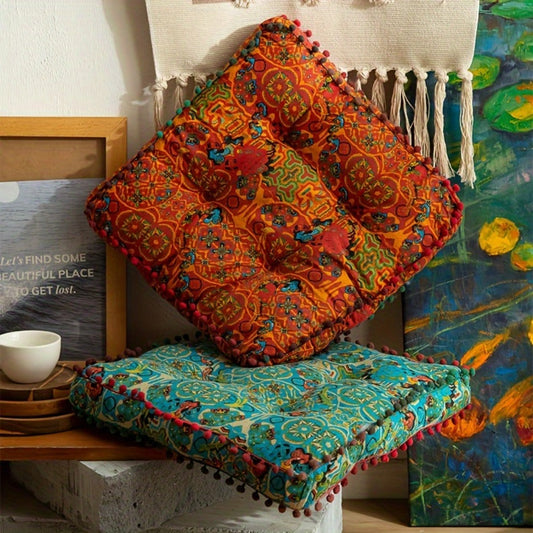 Moroccan Boho Chair Cushion Seat Pad with Cover Fiberfill Stuffed Bohemian Floor Cushion for Entryways, Bedrooms and Living Spaces