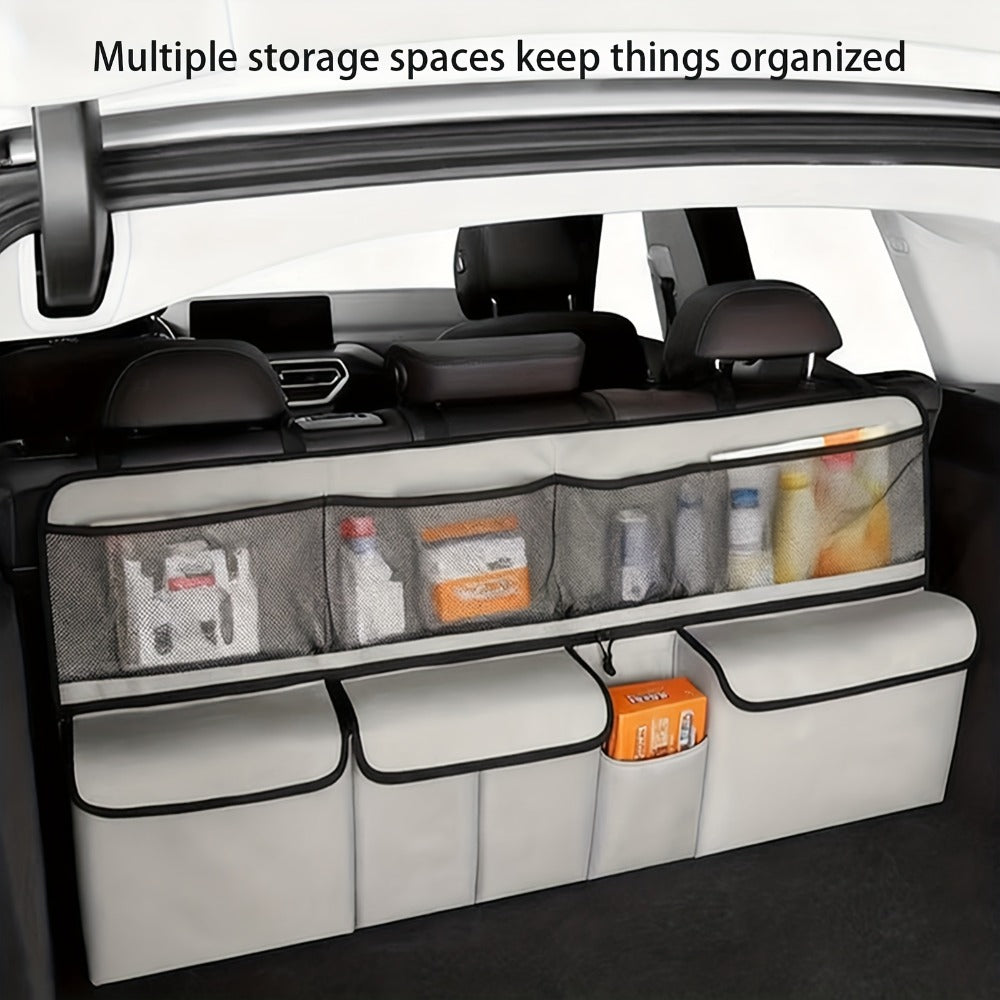 Car Trunk Organizer Bag – High Capacity Oxford Cloth Rear Seat Storage with Adjustable Dividers & Storage Pockets, Universal Fit for Cars