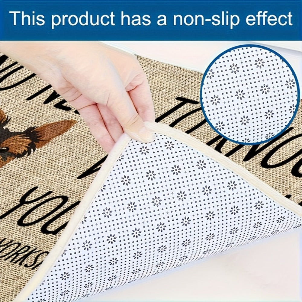 Yorkshire Terrier Entryway Floor Mat with Beige Woven-Look Print in Three Sizes up to 17.71 x 47.24 Inches