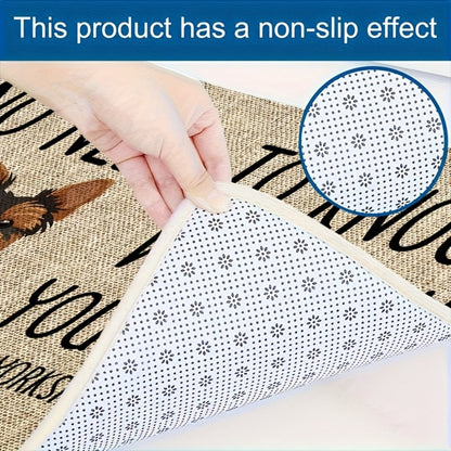 Yorkshire Terrier Entryway Floor Mat with Beige Woven-Look Print in Three Sizes up to 17.71 x 47.24 Inches