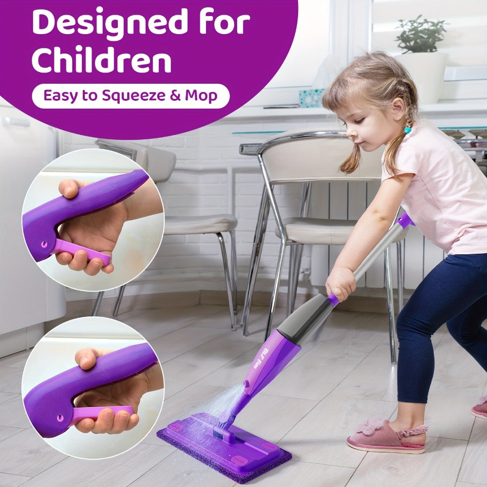 Kids Spray Mop Toy with Water Sprayer, Pretend Play Housekeeping Kit for Floor Cleaning, STEM Educational Toy