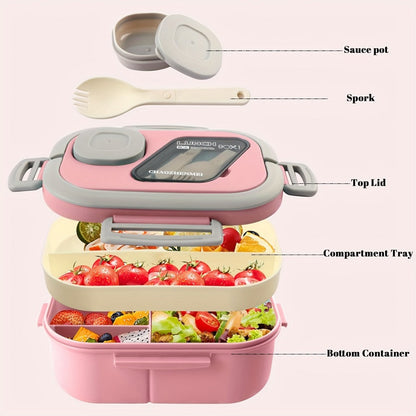 2-Layer Bento Lunch Box Set with Cup and Meal Bag - Multi-Grid Lunch Box for School, Office & Outdoor Picnics