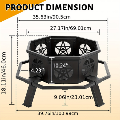 Square Fire Pit Table 32 Inch Metal Wood Burning Outdoor Fire Pit with Mesh Lid, Poker & Tabletop for Backyard Patio Garden Gatherings