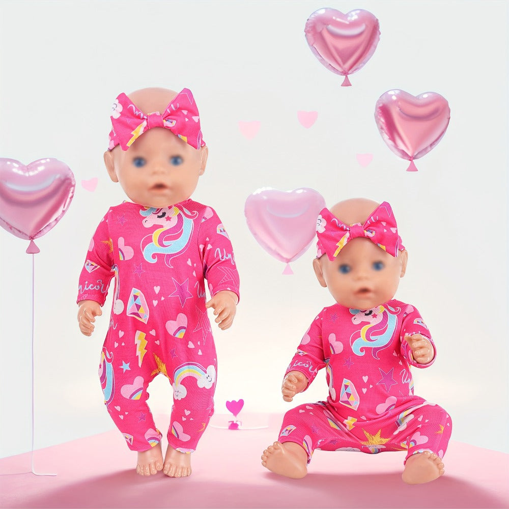5-Pack Baby Doll Outfits Romper Clothes Set with Headbands for 14-16 Inch with the Listed Color, Size or Set Options for Everyday Use