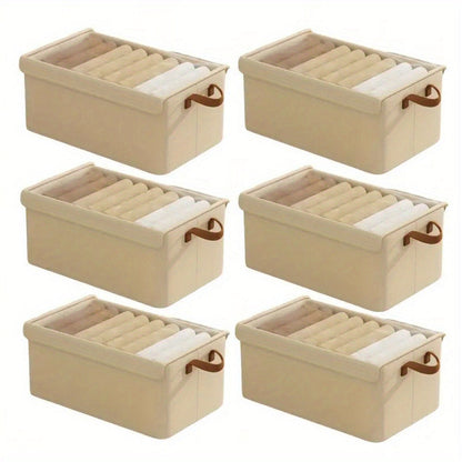 Six-Pack Foldable Fabric Storage Boxes with Clear Lids, Handles and Green, Beige or Gray Color Options