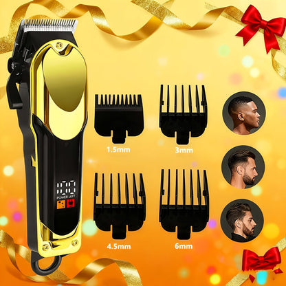 Hair Clipper Cordless USB-Rechargeable Set with Adjustable Blade, Four Guide Combs and Three Style Options