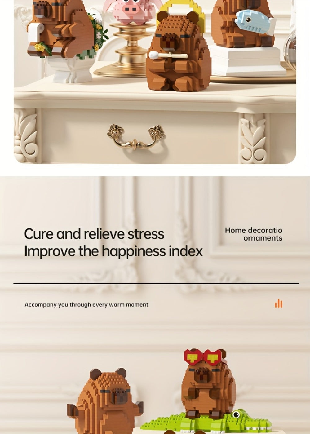 Capybara Micro Brick Building Set 562pcs Collector Edition – Miniature DIY Assembly Desk Decor Stress Relief Toy for Kids Teens Adults
