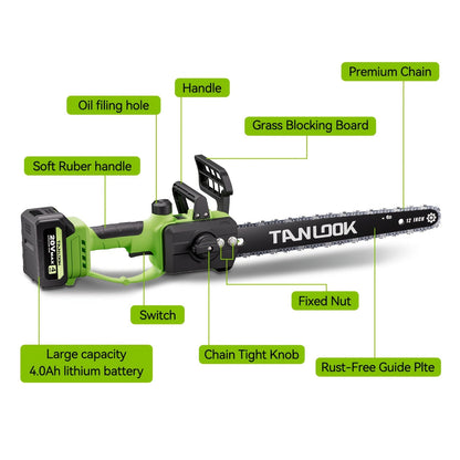 12-Inch Cordless Electric Chainsaw Kit in Five Colors with One- or Two-Battery and Two- or Three-Chain Options