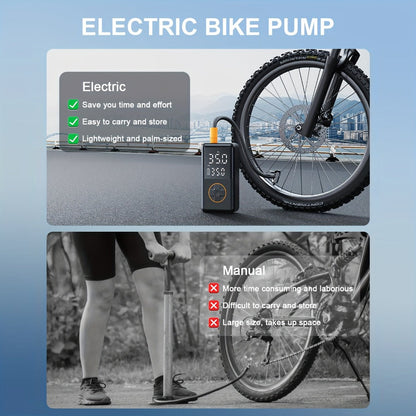 Compact Cordless Tire Inflator with Digital LCD Screen, Blue Air Hose and Pictured Valve Adapters