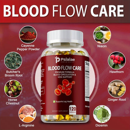 Blood Flow Support Capsules with Niacin, Hawthorn & Ginger Root, Heart Health & Leg Circulation Supplement