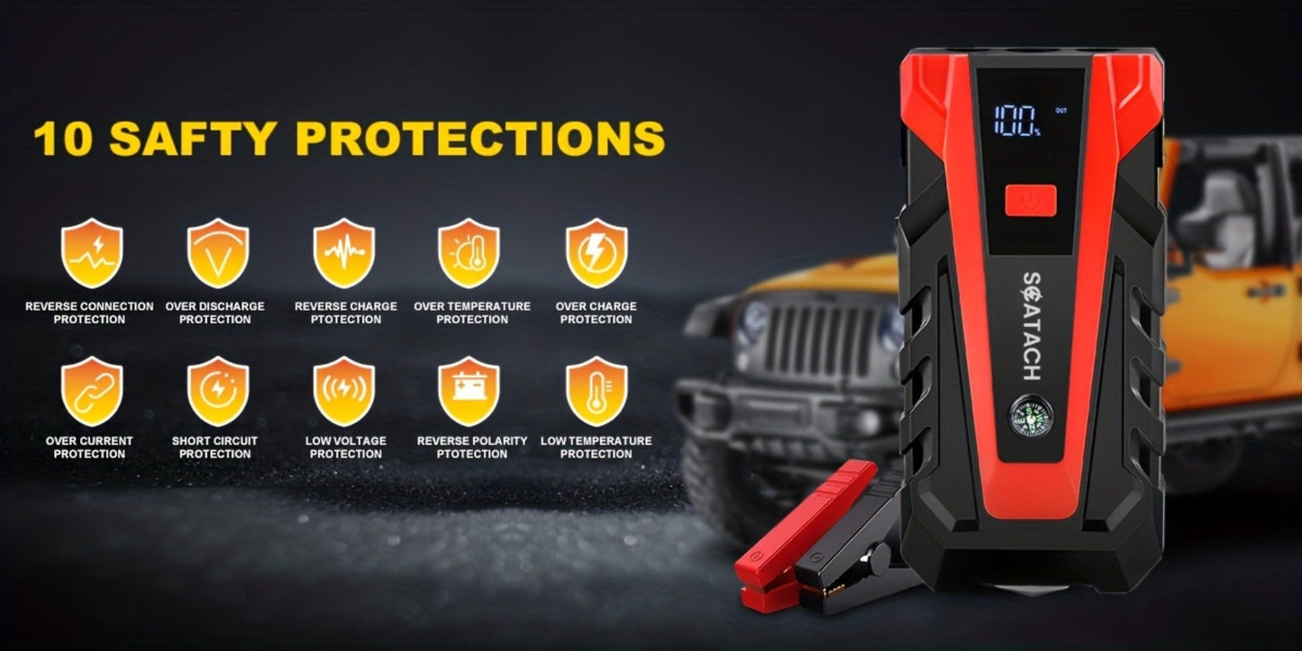 12V Jump Starter with Scatach-011 Base Model or Q27B Start-and-Inflation Package, Digital Display and Clamps