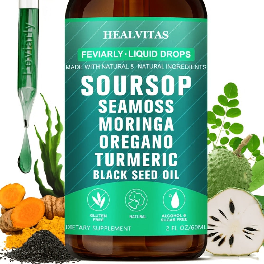 Soursop Bitters Liquid Drops 10-in-1 with Sea Moss Ashwagandha Moringa Turmeric Black Seed Oil