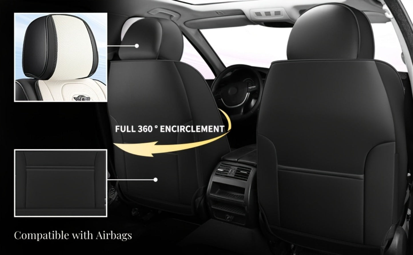 Contoured Front Car Seat Cushion Covers with Headrest Pads in Four Two-Tone Color Option Sets
