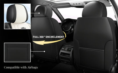 Contoured Front Car Seat Cushion Covers with Headrest Pads in Four Two-Tone Color Option Sets