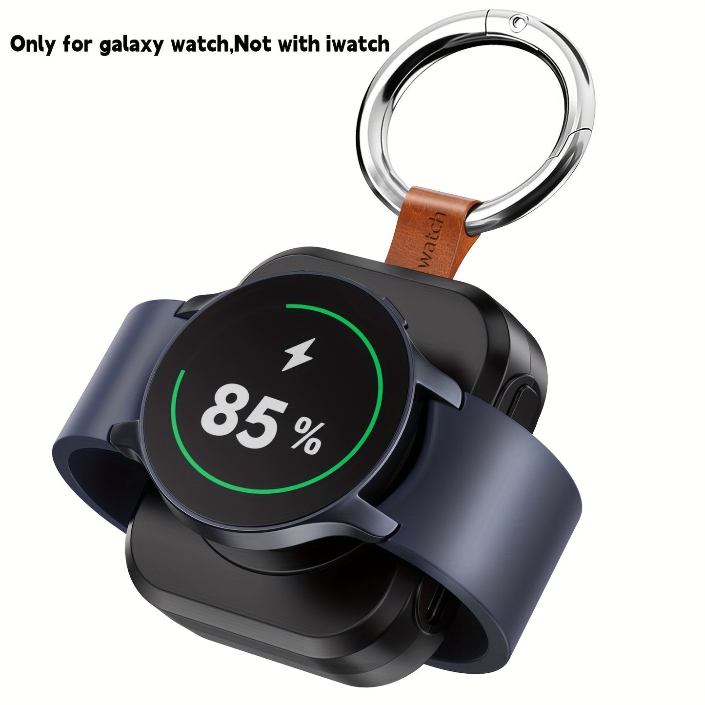 Portable Galaxy Watch-Compatible Charging Case with Keyring, Internal Ring Cradle and Black or White Housing